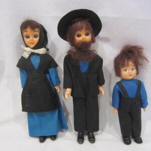 KNICKERBOCKER eyelid AMISH doll set of 3 VINTAGE
